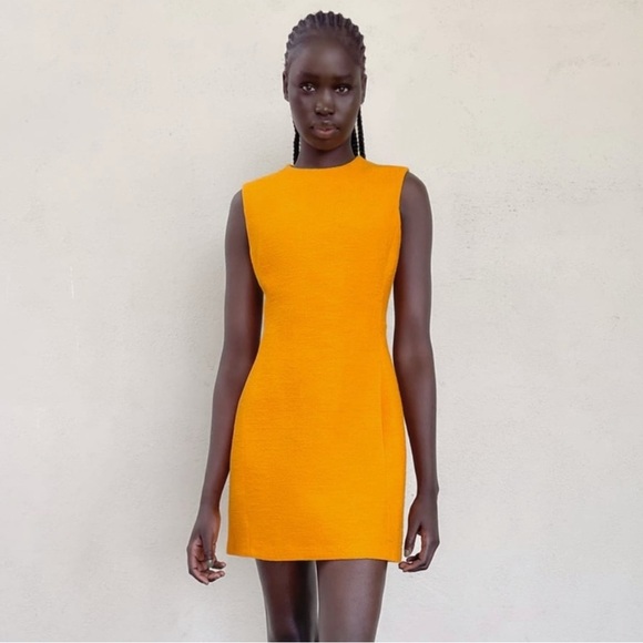 NWT ZARA Elegant Textured Orange Sleeveless Dress Size Medium - Picture 1 of 10